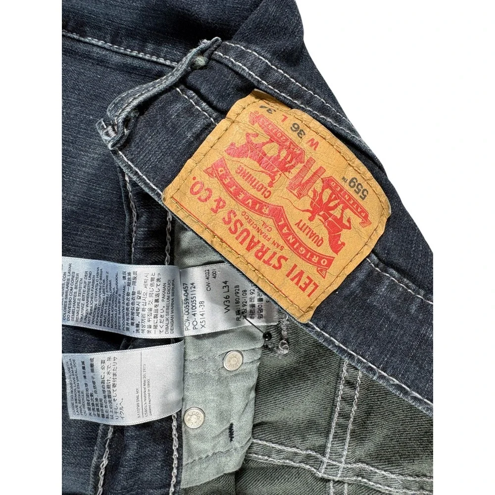 Levi's 559 Straight Jeans Mens 36x34 Blue Denim Dark Washed Rugged Relaxed Fit